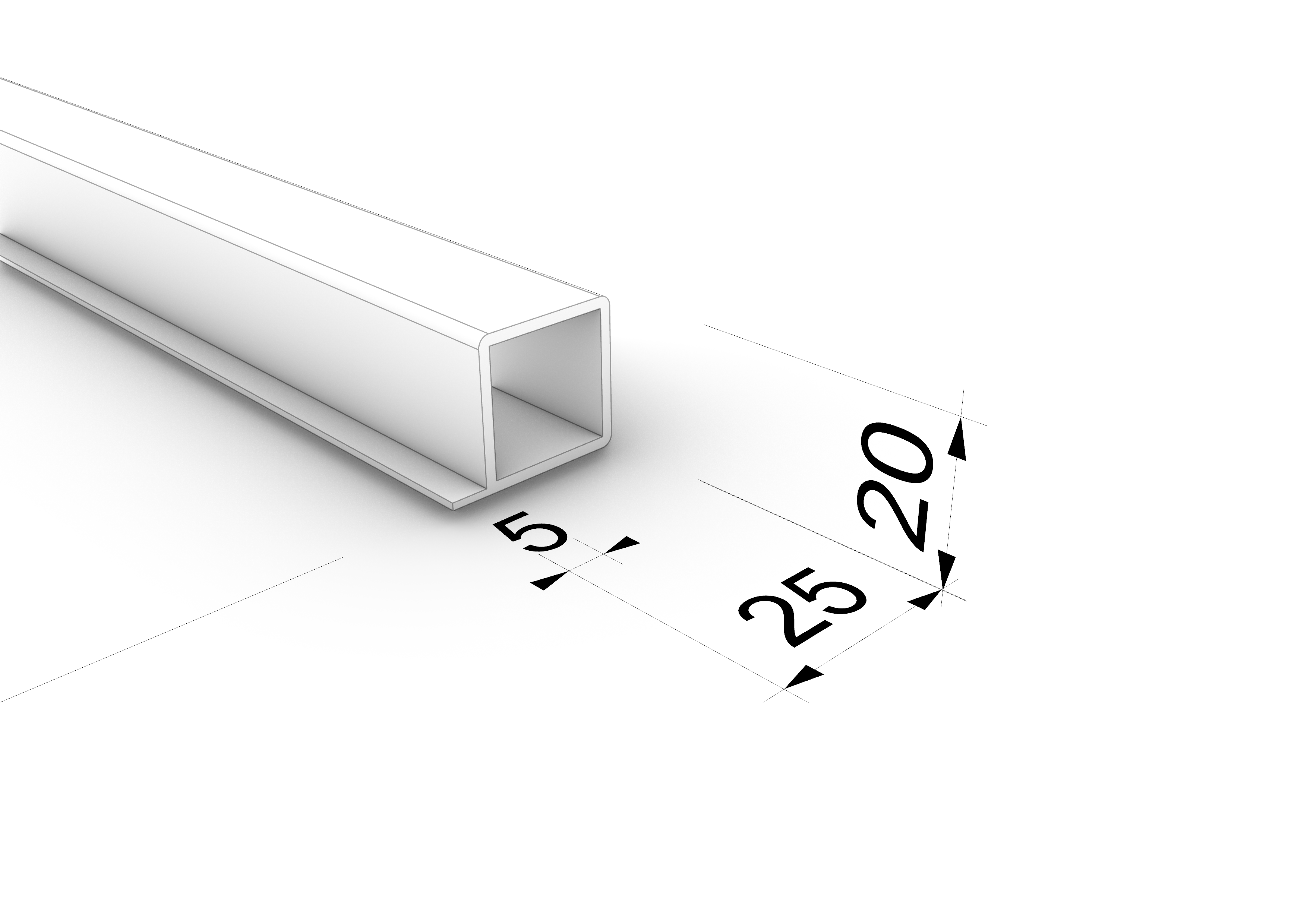 przekrój profilu aluminiowego pod półkę 2x2 cm